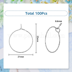 316サージカルステンレススチールフープピアス金具100個  ワイングラスチャームリング  ステンレス鋼色  22ゲージ（0.6mm）  25x21mm  ピン：0.6mm&nbsp;STAS-DC0010-45