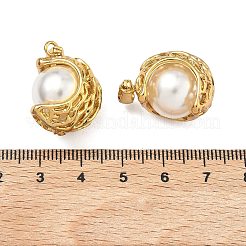 304ステンレススチールとABSプラスチック製の模造真珠ペンダント  三日月チャーム  ゴールドカラー  23x17.5x17mm  穴：6x2.5mm&nbsp;STAS-C172-06G