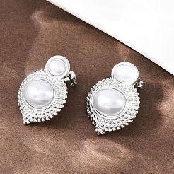 304 Stainless Steel ABS Plastic Imitation Pearl Oval Stud Earrings&nbsp;EJEW-Z141-01P