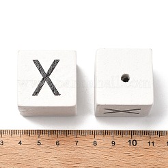 木材ヨーロッパのビーズ  大穴ビーズ  文字付きのキューブ  文字x  30.5x30.5x29.5~30.5mm  穴：5mm&nbsp;LS-WOOD-I014-02X