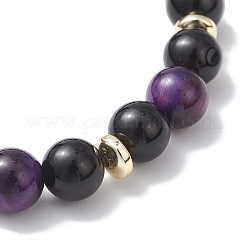 Round Natural Tiger Eye & Eyeless Obsidian & Non-Magnetic Synthetic Hematite Beads Stretch Bracelets for Women&nbsp;BJEW-JB12762