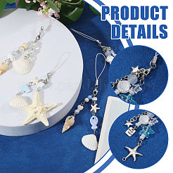 4Pcs 4 Colors Ocean Theme Iron & Resin Decoration Phone Charms Straps&nbsp;MOBA-CO0001-02