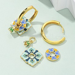 真鍮の菱形フープピアス  エナメル  鉛フリー＆カドミウムフリー  18KGP本金メッキ  ラックめっき  ブルー  26x17mm&nbsp;EJEW-R016-13G-02