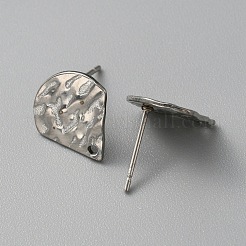304 Stainless Steel Textured Geometry Stud Earring Findings with Hole&nbsp;STAS-WH0027-54M