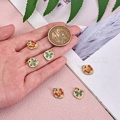 6個2スタイルラックメッキ真鍮エナメルペンダント  丸カン付き  カドミウムフリー＆鉛フリー＆ニッケルフリー  蝶とフラットラウンド  18KGP本金メッキ  12.5x11x1.5mm  穴：3.4mm  3個/スタイル&nbsp;KK-SZ0006-13