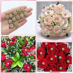 合金クリスタルラインストーンヘッドピン16個  結婚式の花束の装飾用  ゴールドカラー  13.5~14mm&nbsp;FIND-SP0004-63G
