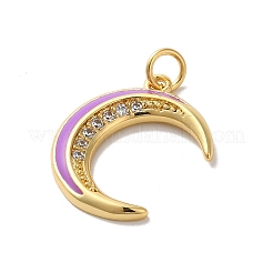 Moon Rack Plating Brass Micro Pave Cubic Zirconia Enamel Pendants&nbsp;KK-G504-06G-05