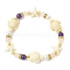 Shell Pearl & Natural & Synthetic Mixed Gemstone Beads Stretch Bracelets for Women&nbsp;BJEW-JB13898-02