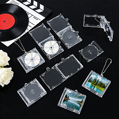 プラスチックCDケースペンダント装飾12袋  CDボックス  合金パーツ  長方形  ボールチェーン：120x3mm  ペンダント：51x53x8.5mm&nbsp;AJEW-OC0016-44B