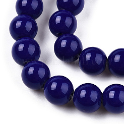 オペークソリッドカラーガラスビーズ連売り  ラウンド  ダークブルー  8~8.5mm  穴：1.5mm  約51~53個/連  14.96インチ〜15.55インチ（38~39.7cm）&nbsp;X-GLAA-T032-P8mm-03
