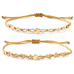2Pcs Brass & Glass Beads Braided Bead Bracelets for Women&nbsp;IU7406-2