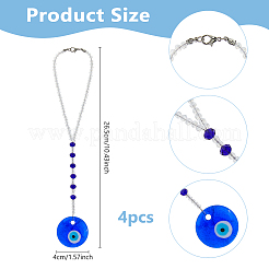 4Pcs Flat Round with Evil Eye Lampwork & Glass Pendant Decorations&nbsp;HJEW-WH00082