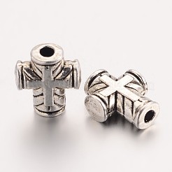チベット風亜鉛合金ビーズ  クロス  アンティークシルバー  10x8x3mm  穴：2mm&nbsp;X-TIBEB-S038-31