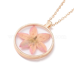 ドライプレス リアルフラワーレジン ペンダントネックレス  女性用ライトゴールド合金チョーカーネックレス  ピンク  19.69インチ〜20.47インチ（50~52cm）&nbsp;NJEW-G088-01KCG-06
