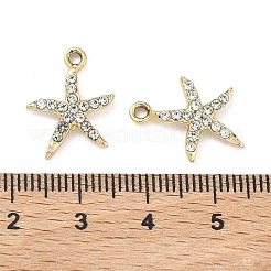 合金ラインストーンペンダント  ヒトデのチャーム  UVメッキ  ゴールドカラー  16x13.5x2mm  穴：1.6mm&nbsp;ALRI-D303-06G