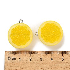 不透明樹脂ペンダント  フルーツ  プラチナトーンの鉄ループ付き  オレンジ  26~27x23x12.5mm  穴：2mm&nbsp;RESI-Z042-01P-02
