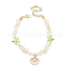 Natural Moonstone Chips & Starfish Synthetic Turquoise & Shell Pearl Beads Bracelets&nbsp;BJEW-JB12413-01
