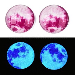 蛍光ガラスカボション  半月と月  暗闇で光るビーズ  赤ミディアム紫  25x7.5mm&nbsp;GGLA-T004-12G