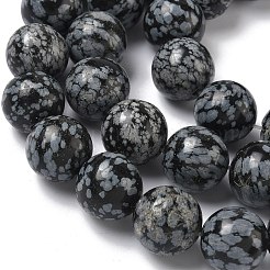 天然石スノーフレークオブシディアンビーズ連売り  ラウンド  15.5mm  穴：1.2mm  約24~25個/連  14.88~15.43''（37.8~39.2センチメートル）&nbsp;G-F818-A10-16mm
