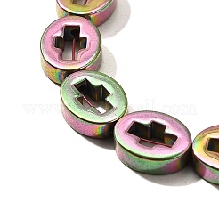 電気めっき合成非磁性ヘマタイト ビーズ 連売り  クロスとオーバル  虹メッキ  10x8x3mm  穴：0.9mm  約40個/連  15.75''（40センチメートル）&nbsp;G-L613-Z01-02J