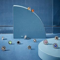 30個 3スタイル 304ステンレススチールスタッドピアス金具  花  ラインストーンのイヤリングセッティング  ステンレス鋼色  トレイ：5mm  10~12x10.5x5mm  ピン：0.8mm  10個/スタイル&nbsp;STAS-UN0031-93