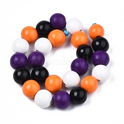 Halloween Spray Painted Natural Wood Beads Strands&nbsp;WOOD-S053-55E