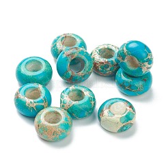 ナチュラルインペリアルジャスパーヨーロピアンビーズ  大穴ビーズ  染め  ロンデル  ダークターコイズ  14~14.5x10mm  穴：4.5~5mm&nbsp;G-L575-03