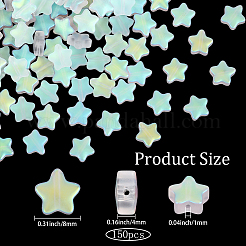 150個スプレー塗装ガラスビーズ  ABカラーメッキ  艶消し  スター  ホワイトスモーク  8x8.5x4mm  穴：1mm&nbsp;GLAA-PA0001-83
