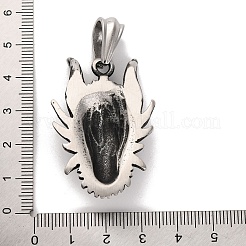 304ステンレスペンダント  ドラゴンヘッドのチャーム  アンティークシルバー  46.5x29x12.5mm  穴：11x7mm&nbsp;STAS-U021-04AS