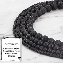 4 Strands 4 Styles Natural Lava Rock Round Beads Strands&nbsp;G-OC0003-35