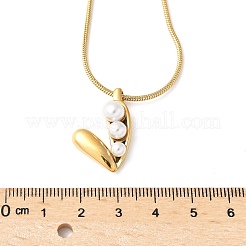 304ステンレススチールとガラスのパールハートペンダントネックレス（女性用）  ホワイト  18KGP本金メッキ  17.80インチ（45.2cm）&nbsp;NJEW-U045-05G