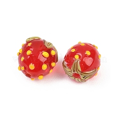 手作りランプワークビーズ  苺  レッド  13.5~14x13.5mm  穴：1.8mm&nbsp;LAMP-A012-01B