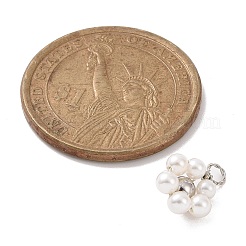 天然シェルとパールのビーズペンダント  銅線を巻いたパーツあり  花のチャーム  銀  12.5x10x4.5mm  穴：1.8mm&nbsp;PALLOY-JF02105-02
