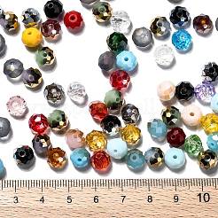 多面カットロンデル電気メッキガラスビーズ連売り  ミックスカラー  8x6mm  穴：1mm  約100個/袋&nbsp;EGLA-X0003-8x6mm