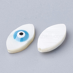 天然淡水シェルビーズ  ナザールボンジュウ付き馬の目  ドジャーブルー  15x8x4mm  穴：1mm&nbsp;LS-X-SHEL-Q017-08A