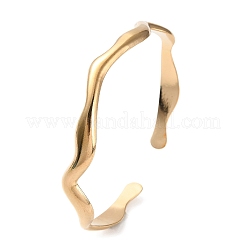 304ステンレススチールツイストウェーブカフバングル  ゴールドカラー  内径：2-1/4インチ（5.55cm）&nbsp;BJEW-F457-20G