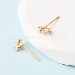 Brass Micro Pave Clear Cubic Zirconia Flower Stud Earrings&nbsp;EJEW-L278-07G
