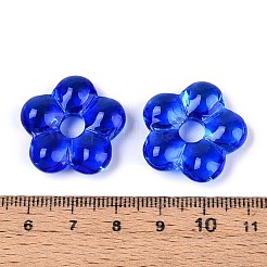 手作りランプワークビーズ  大穴ビーズ  花  ブルー  23~24x24~25x7~7.5mm  穴：4.5~6mm&nbsp;LAMP-N035-01E
