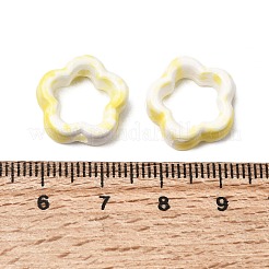 花模様のくり抜かれた釉薬磁器ビーズフレーム  花柄のセラミックビーズ  きいろ  15.5x16x5mm  穴：2.5mm&nbsp;PORC-A034-09E