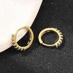 Brass Micro Pave Cubic Zirconia Hoop Earrings&nbsp;KK-Z166-14G-01