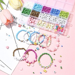 DIYブレスレットジュエリー検索キット  ガラスシードビーズ入り  アクリルビーズ  ミックスカラー  4mm  穴：1.5mm  5色  12 G /カラー  60グラム&nbsp;DIY-FS0007-83