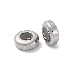 201ステンレスビーズ  内部のゴムと  スライダービーズ  フラットラウンド  変色防止  ステンレス鋼色  3.2x8mm  穴：2.5mm&nbsp;STAS-D301-12P