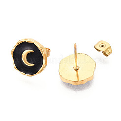 Nuggets with Moon 304 Stainless Steel Enamel Stud Earrings&nbsp;EJEW-T047-19G