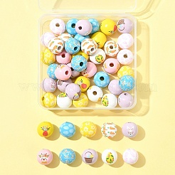 50Pcs 10 Styles Easter Theme Printed Wood Beads&nbsp;WOOD-FS0001-42