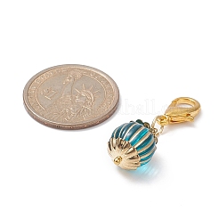 メタルエンレースアクリルラウンドペンダント装飾  亜鉛合金カニカン付き  ダークシアン  38mm&nbsp;HJEW-JM01015
