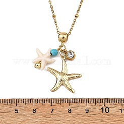 オーシャン合成ターコイズと304ステンレススチール製ヒトデペンダントサテライトチェーンネックレス（女性用）  PVD真空メッキ  ゴールドカラー  17.80インチ（45.2cm）&nbsp;NJEW-JN06317