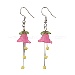 304ステンレススチールアクリルフラワーダングルイヤリング  ガラスと  ステンレス鋼色  57~58x13~14mm&nbsp;EJEW-JE06724