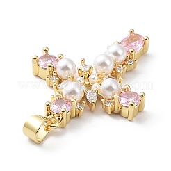 Brass Pave Cubic Zirconia with ABS Plastic Imitation Pearl Pendants&nbsp;KK-G467-01G