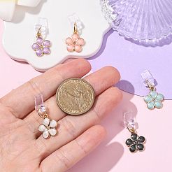 5 個のプラスチックモバイル防塵プラグ  合金エナメルフラワーペンダント付き  ゴールドカラー  ミックスカラー  32mm&nbsp;HJEW-FS00094