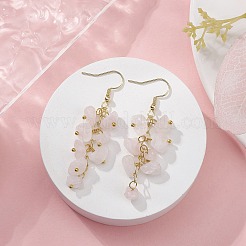 ナチュラルローズクォーツチップダングルピアス  ゴールド 304 ステンレス クラスター イヤリング  58~60x12~16mm&nbsp;EJEW-JE05266-03
